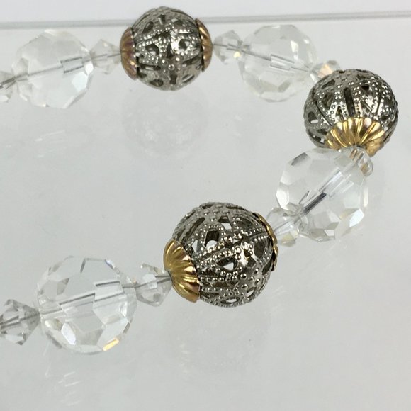 Vintage Faceted Crystal Beads and Filagree Metal Beaded Necklace Jewelry - Picture 1 of 6